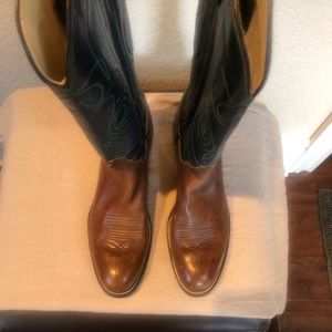 Cowboy boots with neon green piping